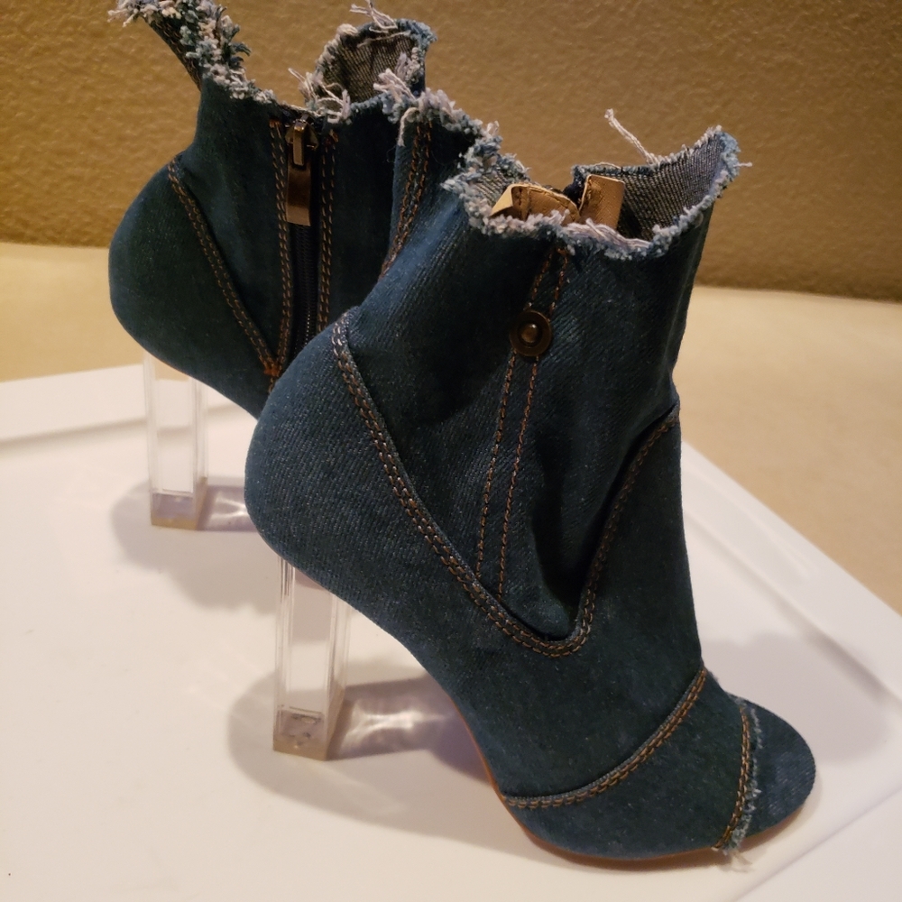 Denim ankle open toe booties - Picture 2 of 4